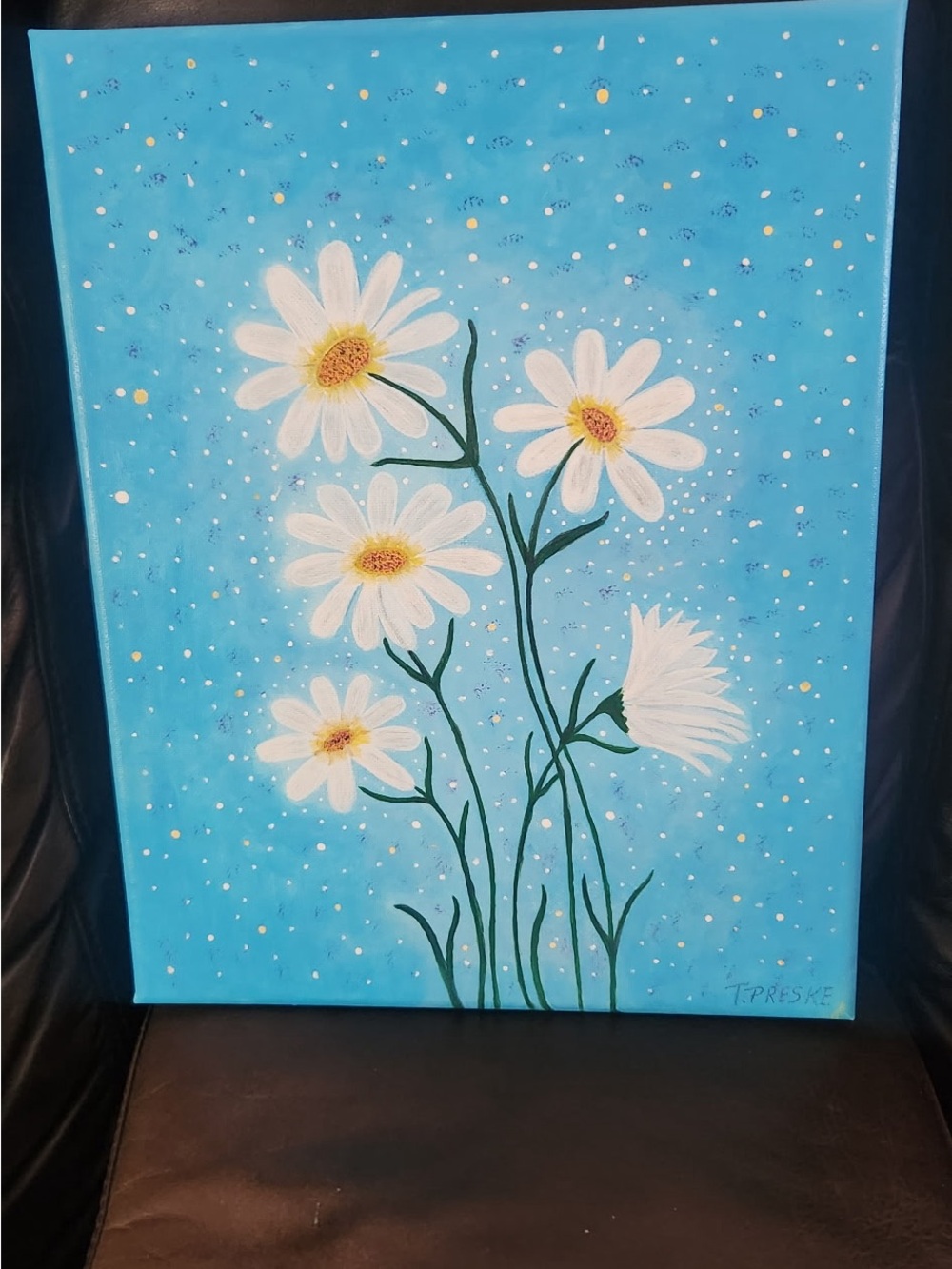 White Daisy Floral Canvas on Blue Background
